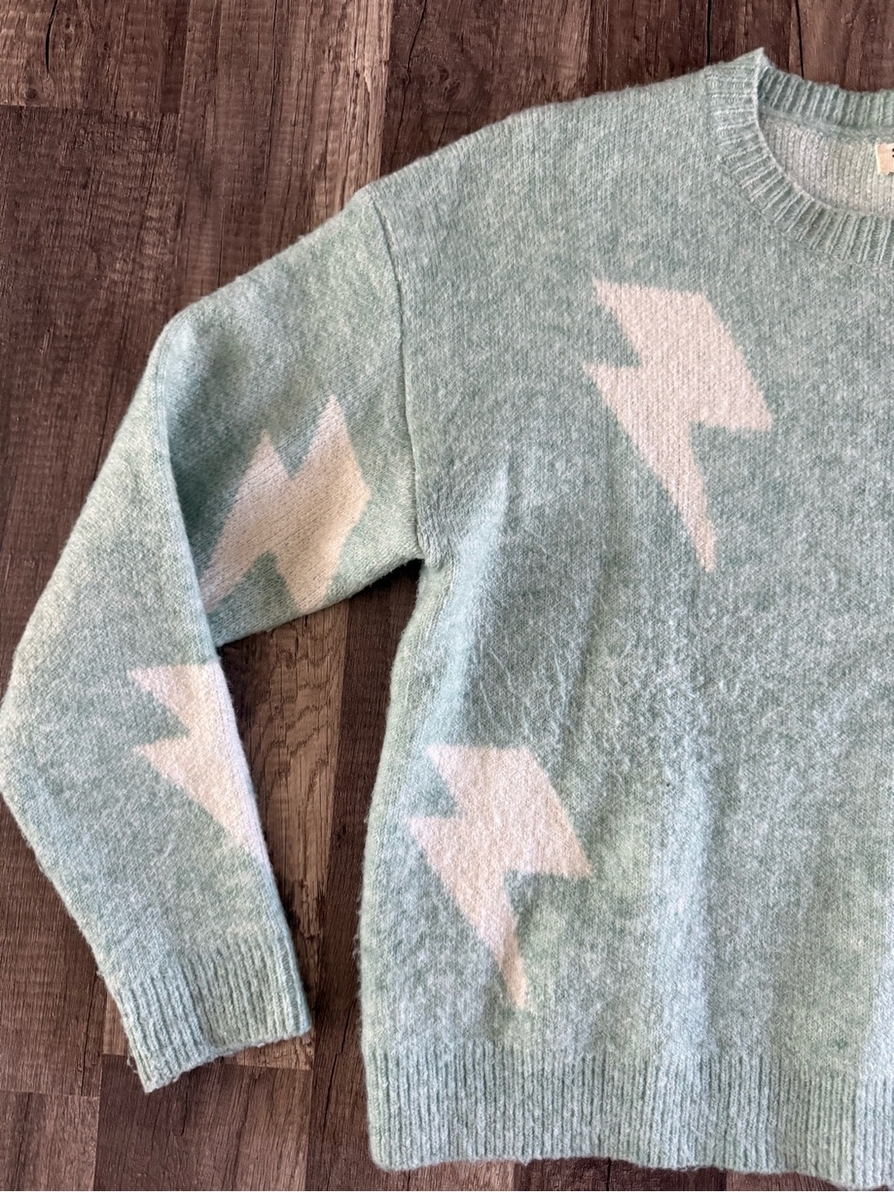Storia Sweater Blue Lightning Bolt Long Sleeve Boxy Fit Sweater Size Small - Picture 4 of 9